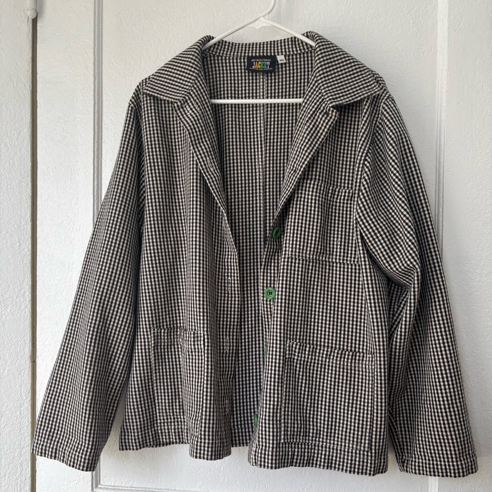 Big Bud Press Black & White Check Button-Up Jacket with Green Buttons - Picture 2 of 9